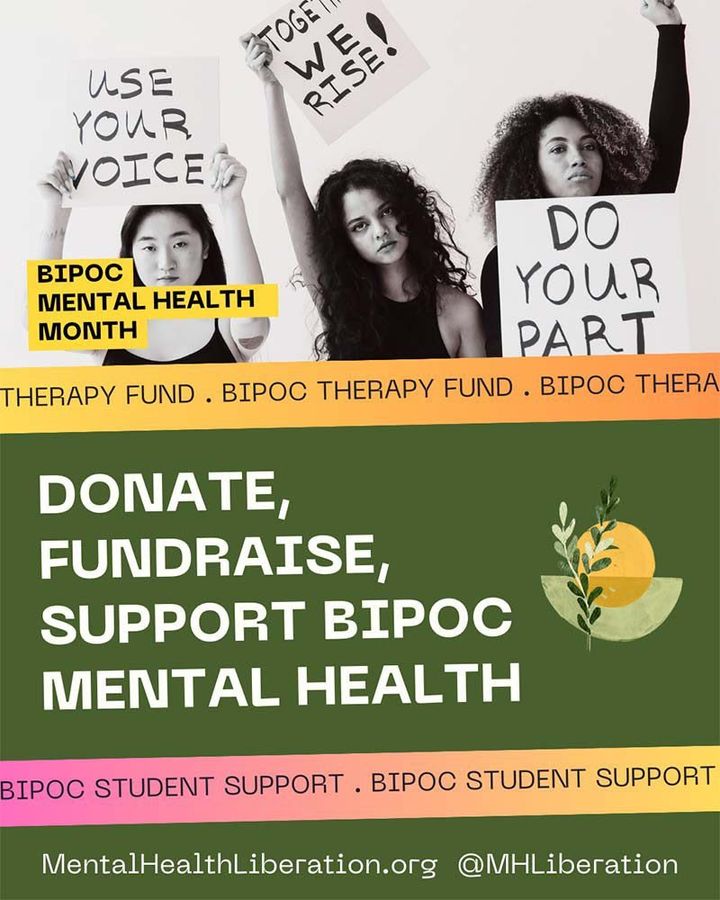 A graphic urging support for the BIPOC Therapy Fund of Mental Health Liberation.